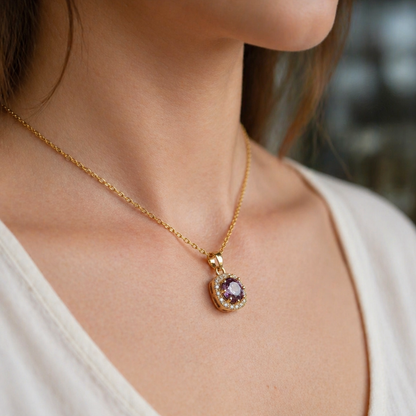 Sophisticated Amethyst Gold Pave Necklace