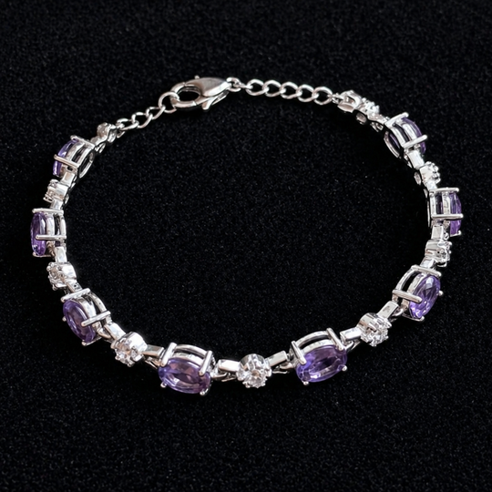 Elegant Amethyst White Gold Chain Bracelet