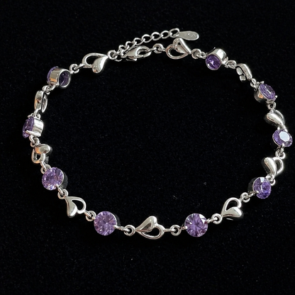 Sophisticated Amethyst Heart Charm Bracelet