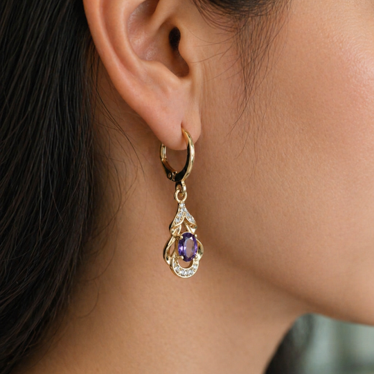 Elegant Amethyst Teardrop Rose Gold Earrings