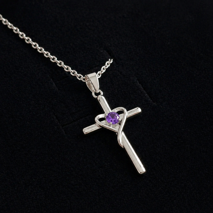 Elegant Amethyst Cross White Gold Necklace