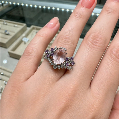 Elegant Leaf Motif White Gold Ring Set