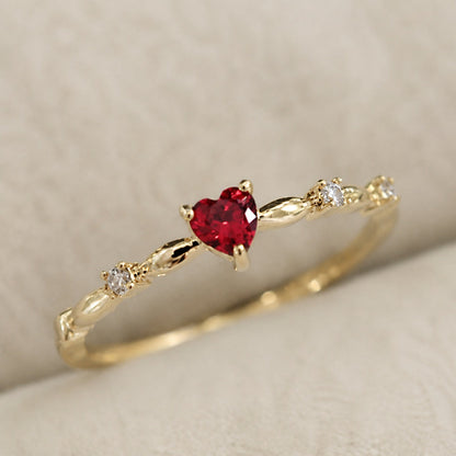 Sophisticated Ruby Gold Heart Ring