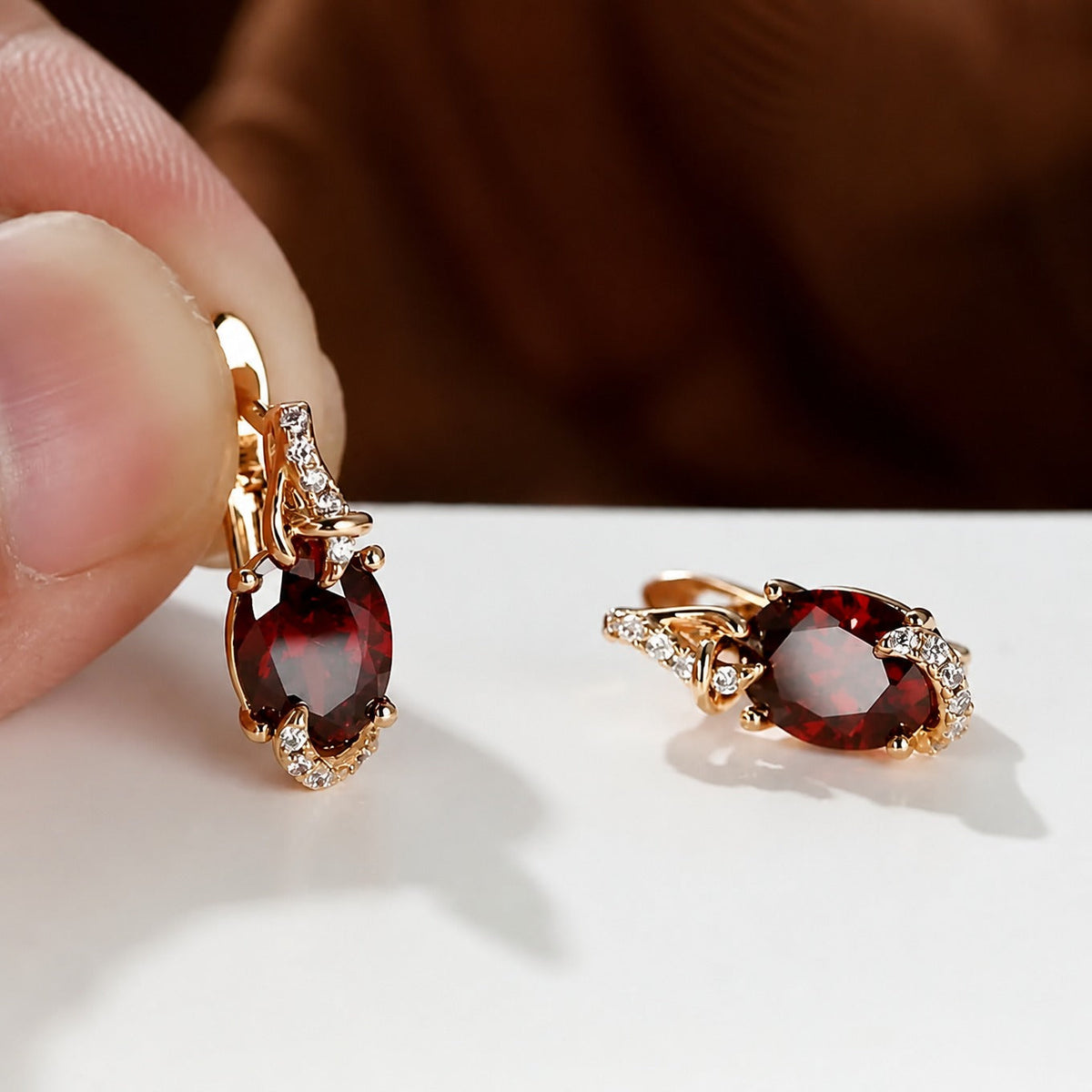 Elegant Crimson Gold Drop Earrings