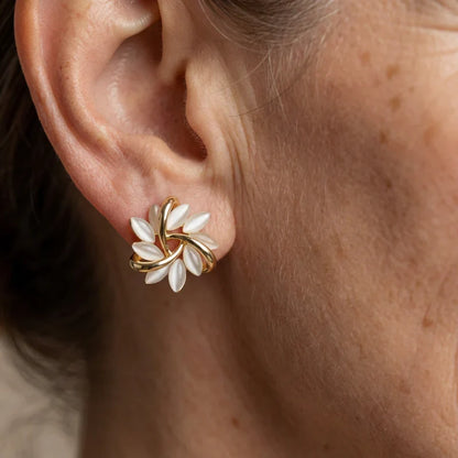 Elegant Gold-Plated White Opal Earrings